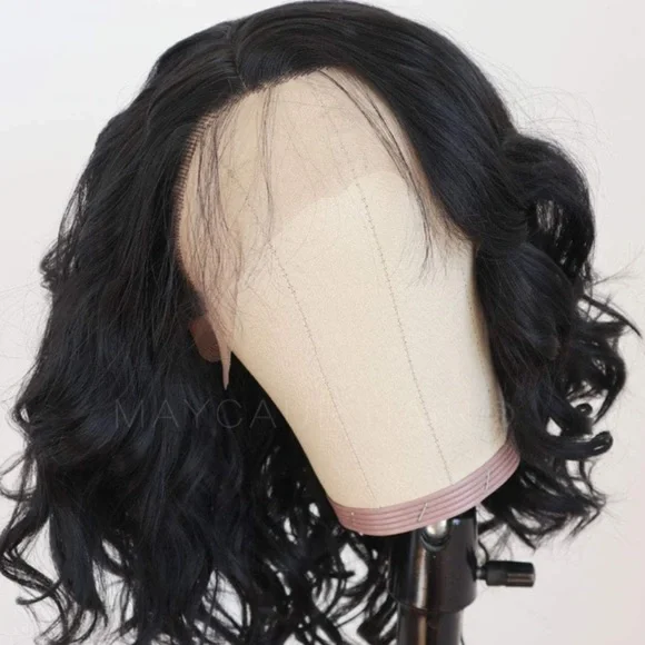 - 💕16” BLACK LOOSE WAVY BOB LACE-FRONT WIG *NEW*